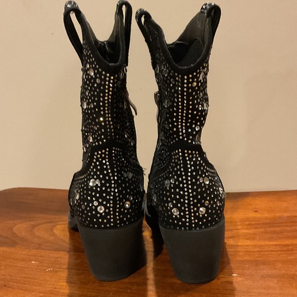 Women’s retro Black Studded Ankle cowboy Boots block heel western sz 36 pointy - Picture 10 of 11